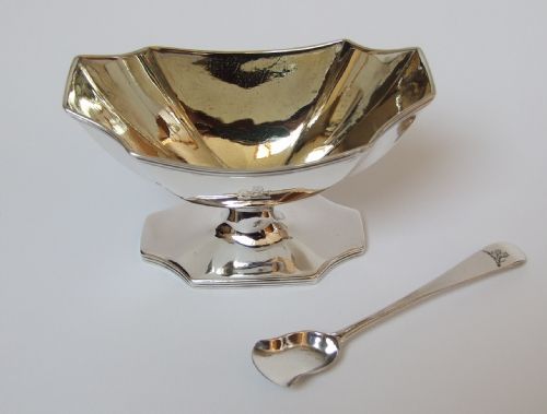 fig 1. A rare 18th Century silver condiment dish and spoon.