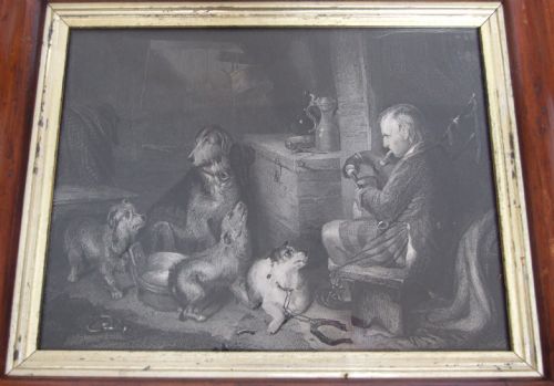 fig 1. A fine Victorian engraving after Edwin Landseer. Titled 'Highland Music'.