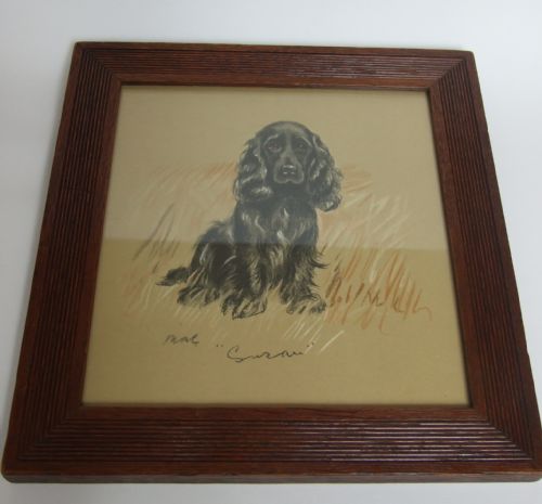 A Lovely Vintage Print of a Black Spaniel 'Susan' in Oak Frame.