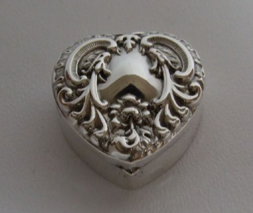 A Delightful Edwardian Heart Shaped Silver Pillbox.