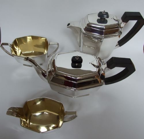 fig 2.  A stylish four piece hallmarked silver tea set in the Art Deco style.