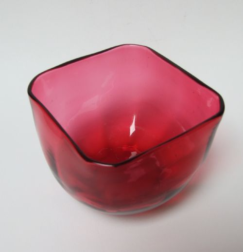 An Unusual Shaped Victorian Cranberry Finger Bowl.
