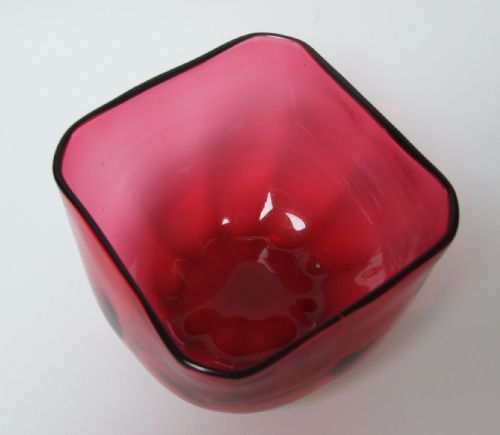 fig 1. An unusual shaped Victorian cranberry finger bowl.