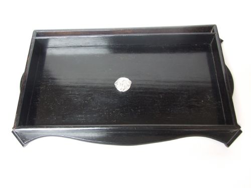 A Handsome Edwardian Ebony Desk Tidy with Silver Detail.
