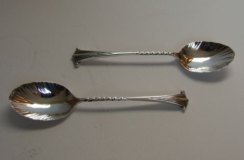 An Unusual Pair of Victorian Silver Onslow Pattern Teaspoons.