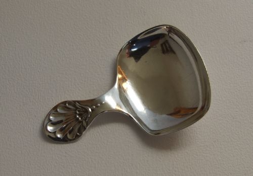 A Hallmarked Silver Caddy Spoon with Shell Handle.