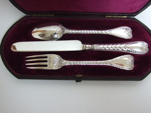 fig 1. An extremely rare Palm pattern Victorian silver Christening set.