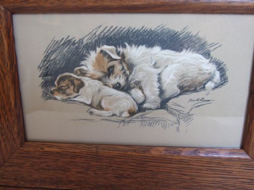 fig 1. A lovely vintage print of a Jack Russell and puppy by Lucy Dawson