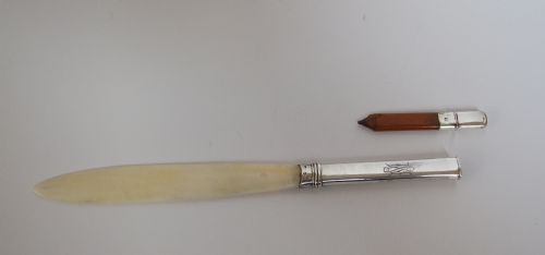 A Most Unusual Austro/hungarian Silver & Ivory Pencil/letter Opener Combo.