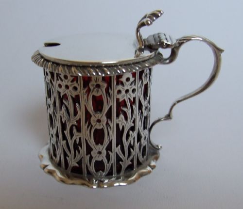 fig 1. A wonderful Victorian silver & cranberry mustard pot.