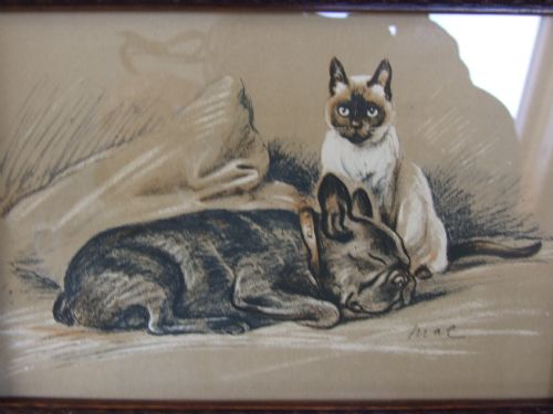 fig 1. Wonderful vintage Lucy Dawson print in oak frame.
