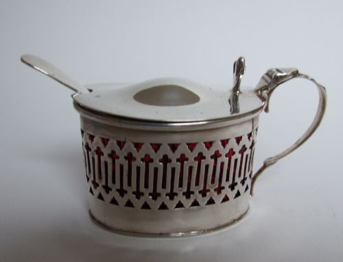 An Unusual Silver & Cranberry Mustard Pot & Spoon.