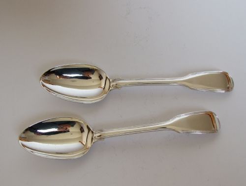 A Pair of Victorian Silver Fiddle & Thread Dessert Spoons.
