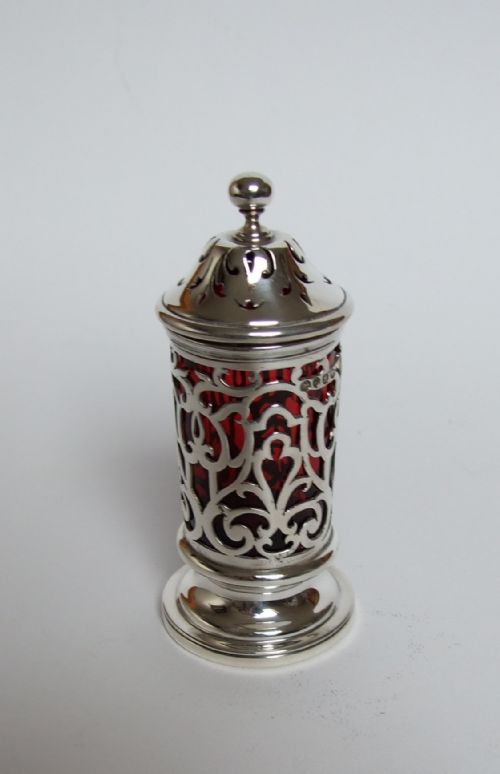 A Rare Early Victorian Silver & Cranberry Pepper Caster.