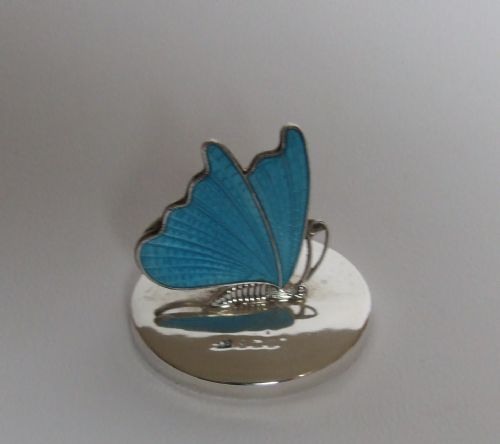 fig 1. A stunning silver and guilloche enamel butterfly menu/card holder.