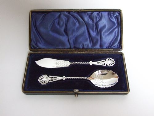 A Wonderful Pierced Victorian Silver Butter Knife and Preserve Spoon.