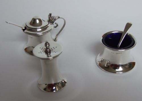 A Charming George V Silver Three Piece Cruet.