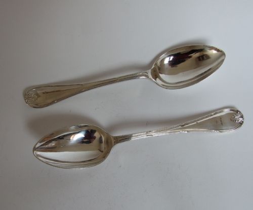A Pair of Edwardian Tablespoons, One Silver & One Plated.