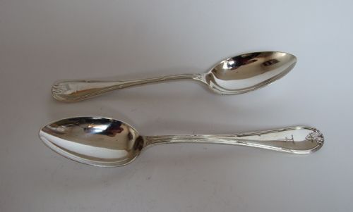 fig 1. A pair of Edwardian tablespoons, one silver & one plated.