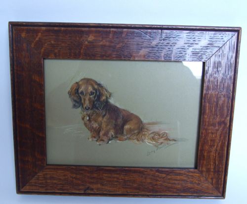 A Lovely Vintage Lucy Dawson Print of a Long Haired Dachshund.