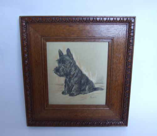 A Charming Vintage Lucy Dawson Framed Vintage Print of a 'Scottie'.
