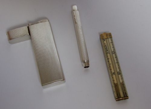 fig 1. An exceptionally rare Asprey silver cased rule and pencil.