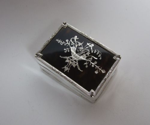 A Delightful Edwardian Silver & Tortoiseshell Trinket Box with Exquisite Pique Work.