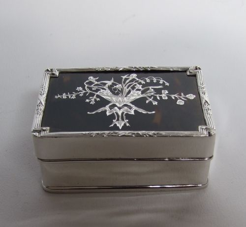 fig 1. A delightful Edwardian silver & tortoiseshell trinket box with exquisite pique work.