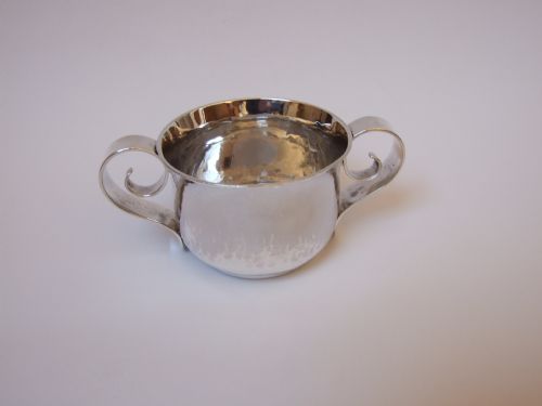 fig 1. A fabulous Britannia standard silver Arts & Crafts porringer.