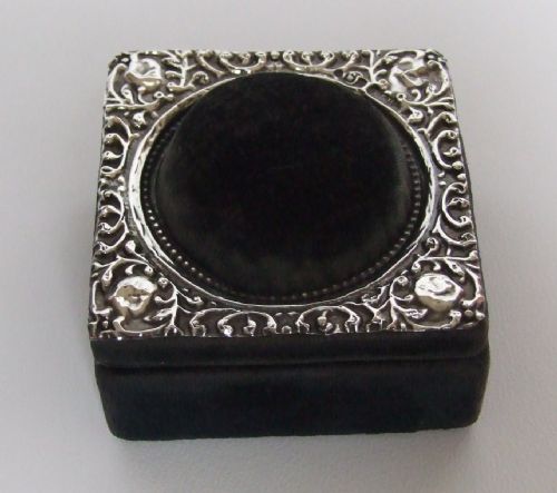 A Delightful Edwardian Silver Mounted Trinket Box with Pincushion Lid.