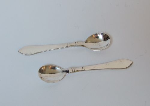 A Lovely Pair of Vintage Georg Jensen Silver Condiment Spoons.