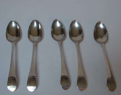 An Extremely Rare Set of 5 Silver Peter & Jonathan Bateman Teaspoons.