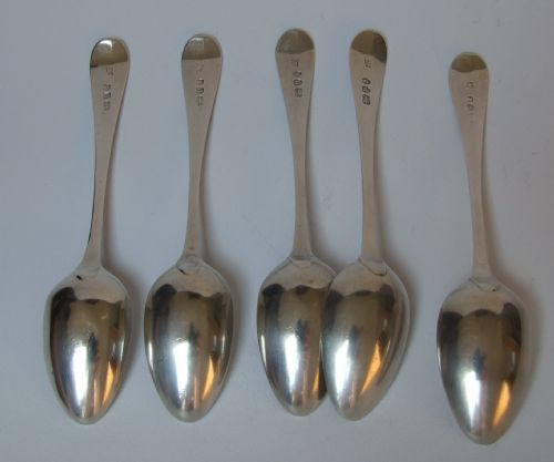 fig 2. An extremely rare set of 5 silver Peter & Jonathan Bateman teaspoons.