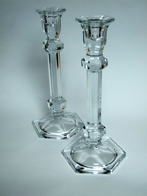 A Stylish Pair of Art Deco Pressed Glass Candlesticks.