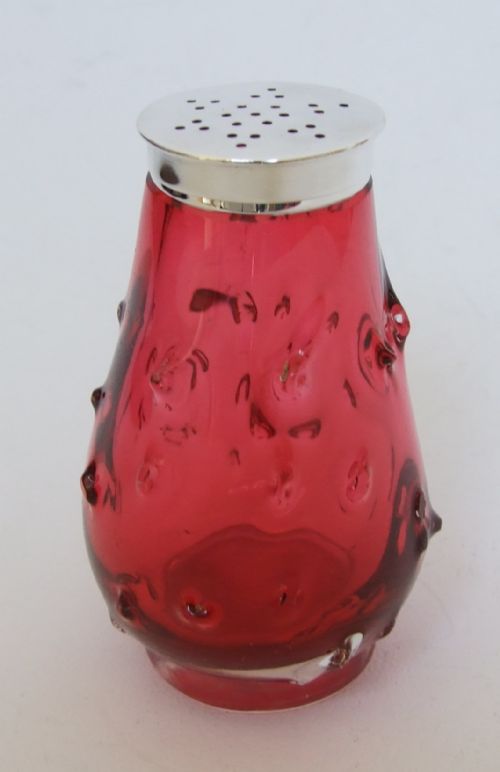 A Rare Victorian Silver & Cranberry Caster.