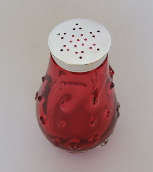 fig 1. A rare Victorian silver & cranberry caster.