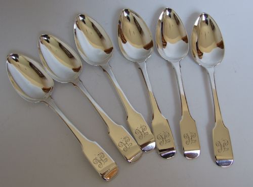 Extremely Rare Set of Six Georgian Newcastle Silver Dessert Spoons.