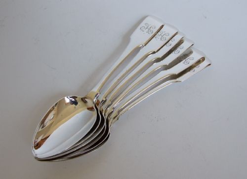 fig 1. Extremely rare set of six Georgian Newcastle silver dessert spoons.
