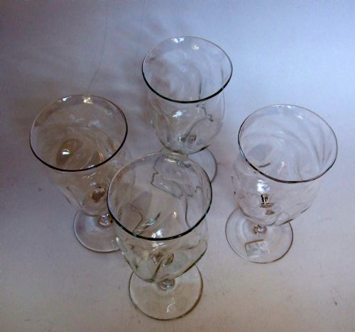 fig 1. A rare set of four dimpled glasses. Whitefriars or Walsh.