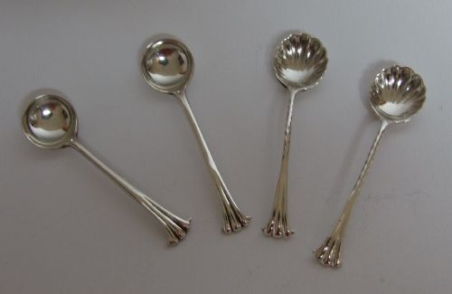 Twin Pairs of Victorian Onslow Pattern Condiment Spoons.