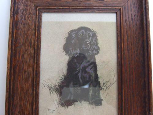 fig 1. A vintage Cecil Aldin Spaniel print in oak frame.