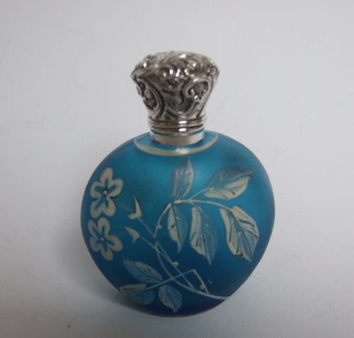 A Gorgeous Victorian Silver Mounted and Enamel Painted Scent Bottle.