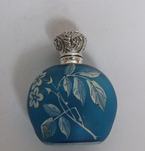 fig 1. A gorgeous Victorian silver mounted and enamel painted scent bottle.