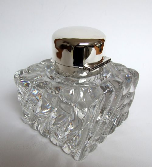 A Magnificent Victorian Silver Mounted Glass Inkwell & Paperweight.