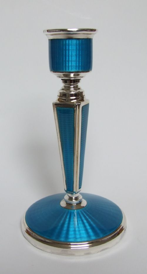 A Stunning Art Deco Silver & Enamel Candle Holder.