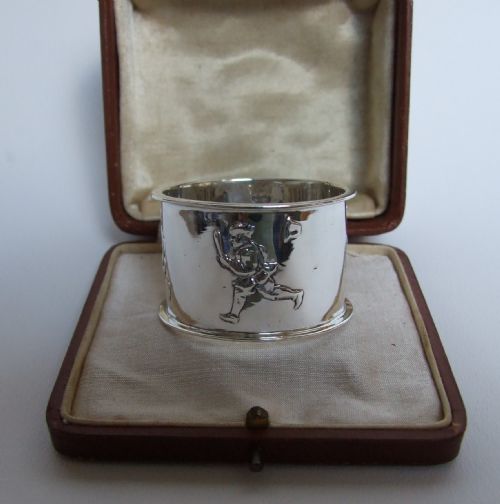 A Rare Nursery Rhyme Edwardian Boxed Silver Napkin Ring.