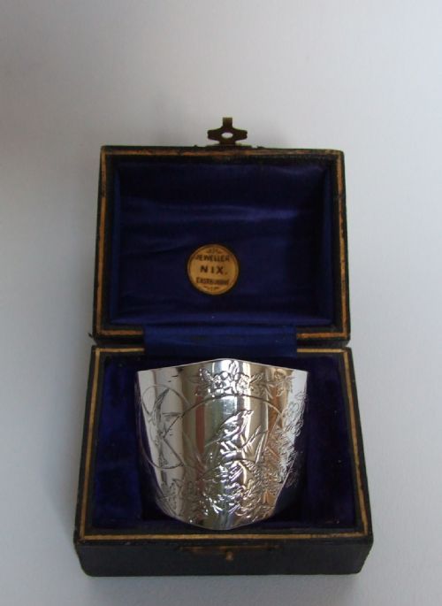 A Wonderful Boxed Victorian Silver Aesthetic Movement Napkin Ring.