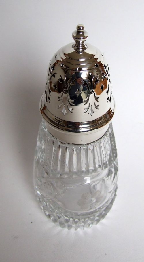 fig 1. A gorgeous silver mounted & cut glass sugar caster.