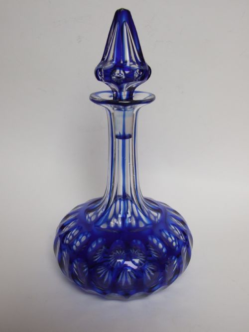 A Rare Victorian Cut-through Blue Decanter.