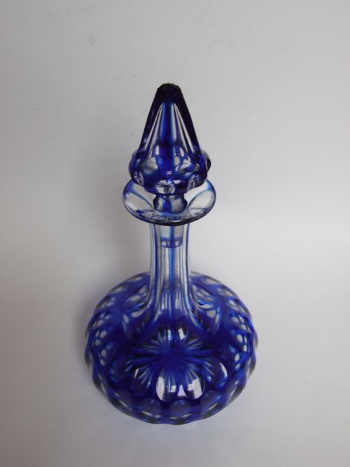 fig 1. A rare Victorian cut-through blue decanter.